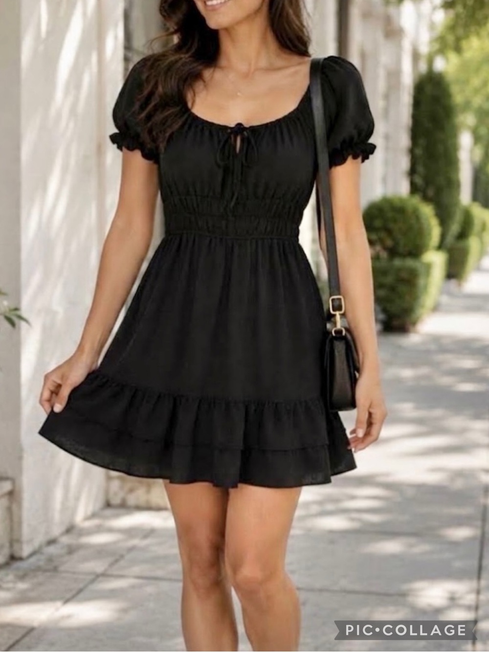 Liberty Love Puff Sleeve Tiered Smocked Black Mini Dress M Cottagecore